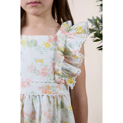 Linen Dress Flower Print - Ecru