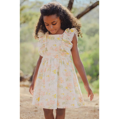 Linen Dress Flower Print - Ecru