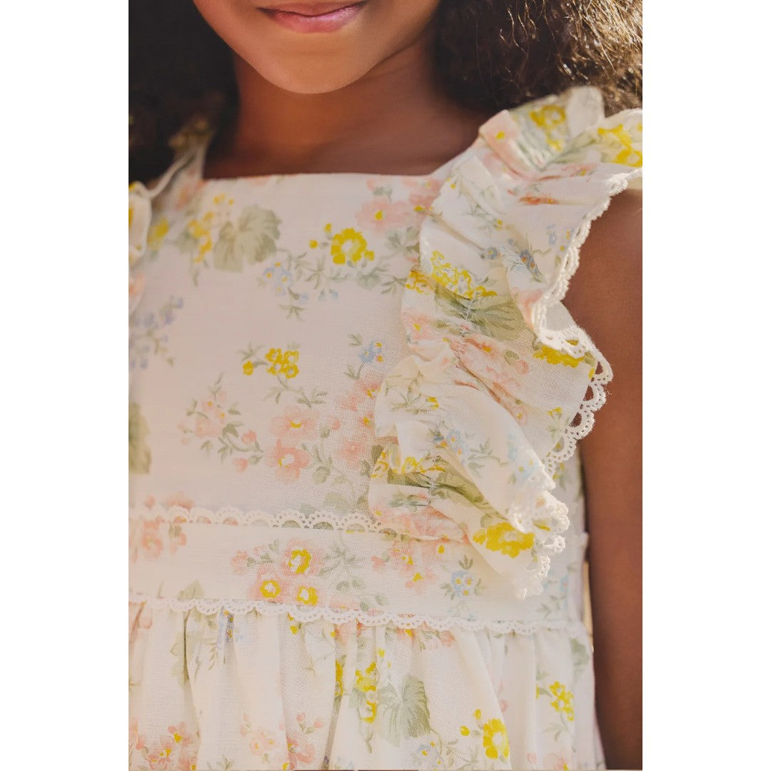 Linen Dress Flower Print - Ecru