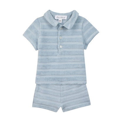 Baby Terry Stripes Shorts Set - Sky Blue