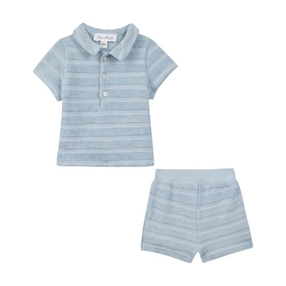 Baby Terry Stripes Shorts Set - Sky Blue