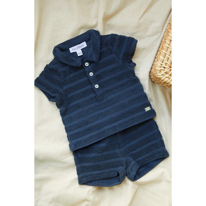 Baby Terry Stripes Shorts Set - Navy