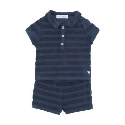 Baby Terry Stripes Shorts Set - Navy