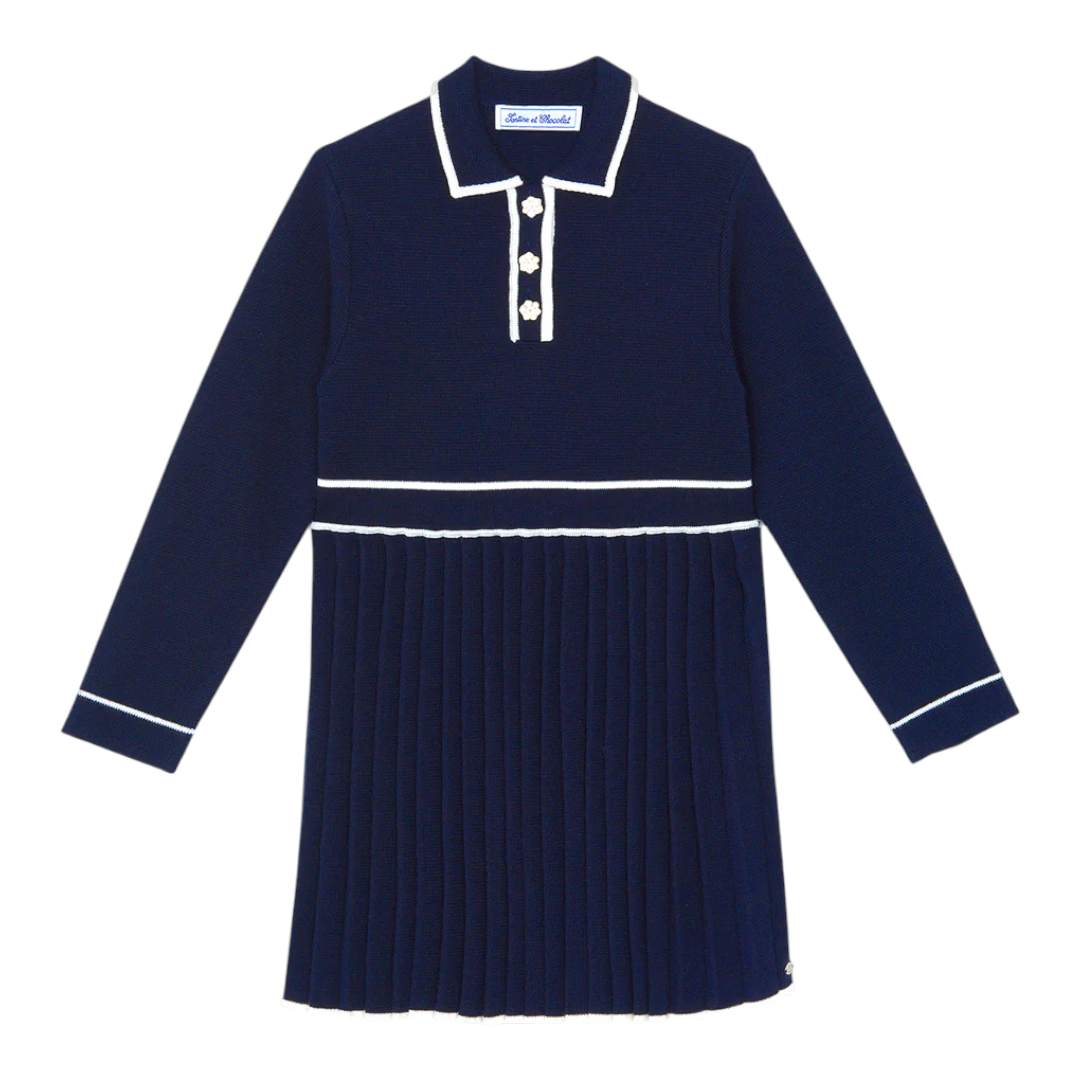 Classic Navy Pleat Dress