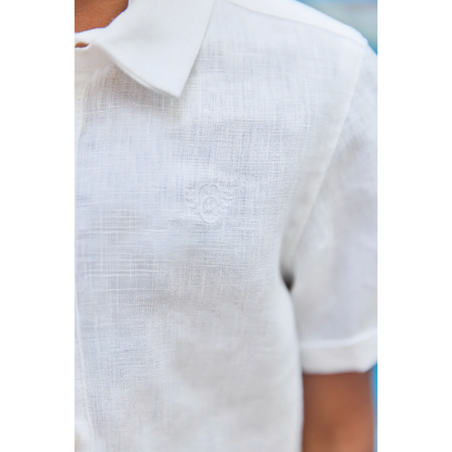 Boys White Linen Shirt &amp; Sand Linen Ceremony Shorts Set