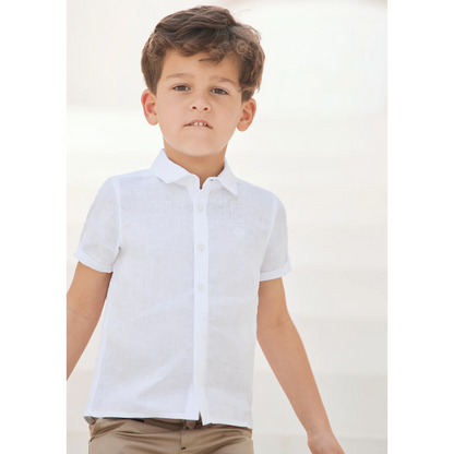 Boys White Linen Shirt &amp; Sand Linen Ceremony Shorts Set