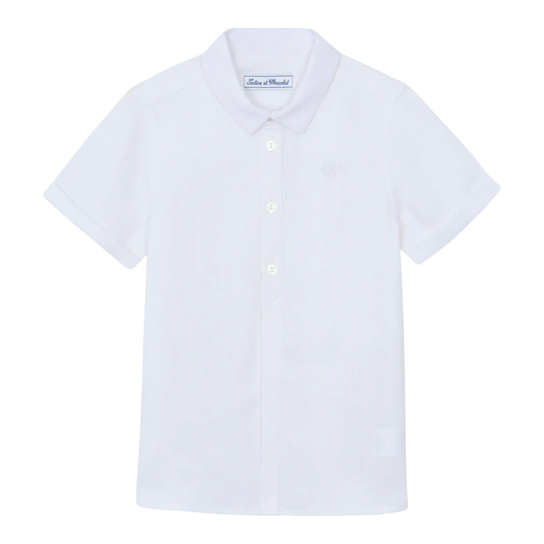 Boys White Linen Shirt &amp; Sand Linen Ceremony Shorts Set