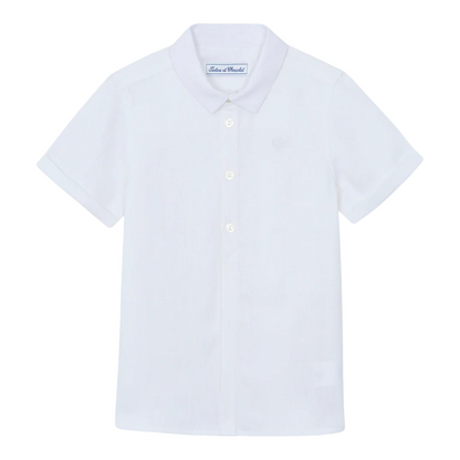 Boys White Linen Shirt &amp; Sand Linen Ceremony Shorts Set