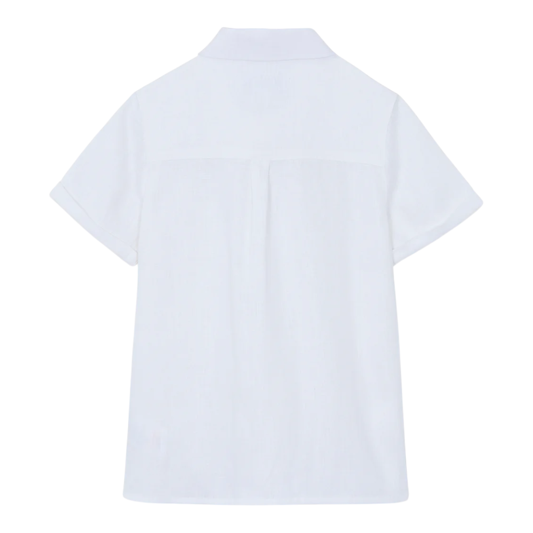 Boys White Linen Shirt &amp; Sand Linen Ceremony Shorts Set