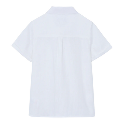 Boys White Linen Shirt &amp; Sand Linen Ceremony Shorts Set
