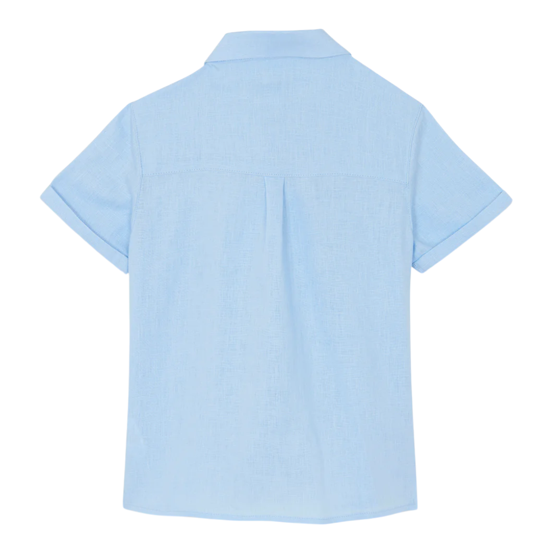 Boys Blue Cloud Linen Shirt &amp; White Linen Shorts Ceremony Set