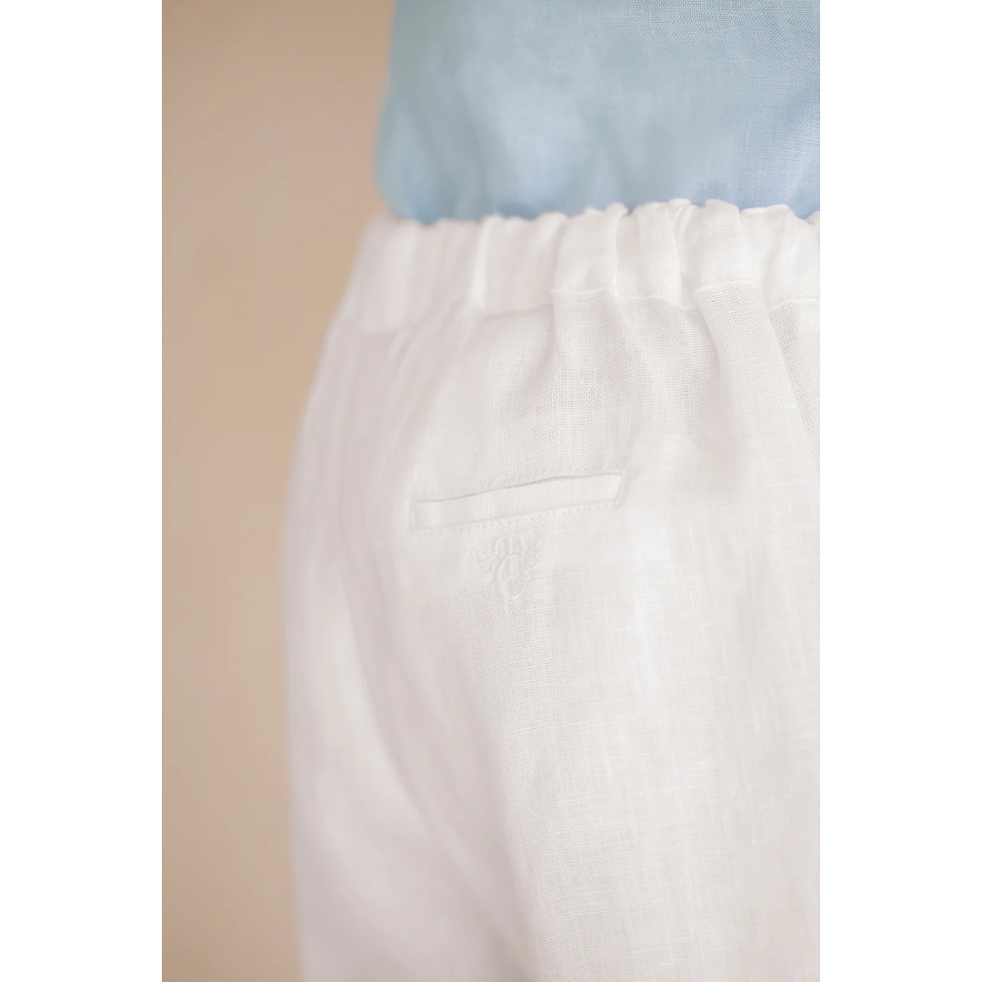 Boys Blue Cloud Linen Shirt &amp; White Linen Shorts Ceremony Set