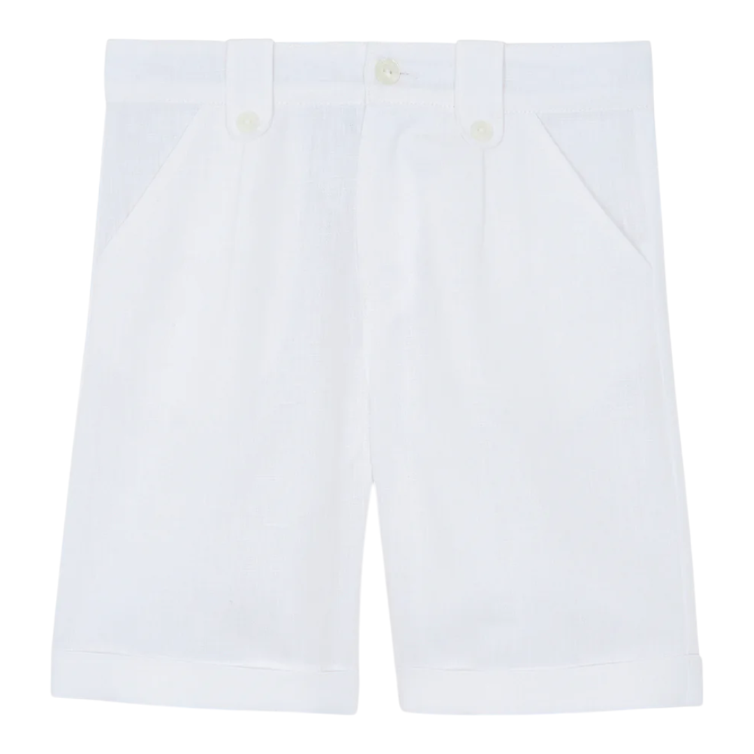 Boys Blue Cloud Linen Shirt &amp; White Linen Shorts Ceremony Set