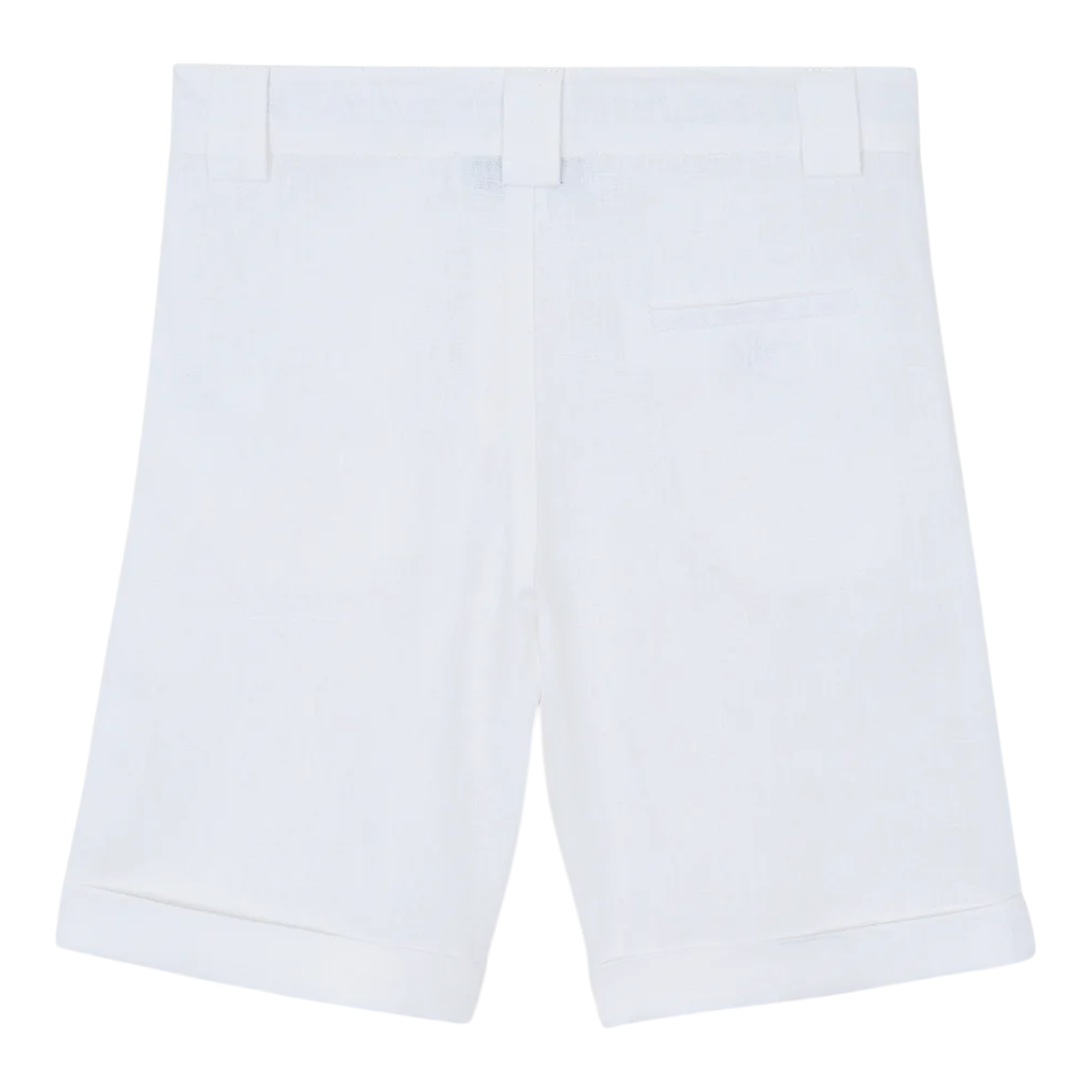 Boys Blue Cloud Linen Shirt &amp; White Linen Shorts Ceremony Set