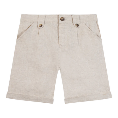 Boys White Linen Shirt &amp; Sand Linen Ceremony Shorts Set