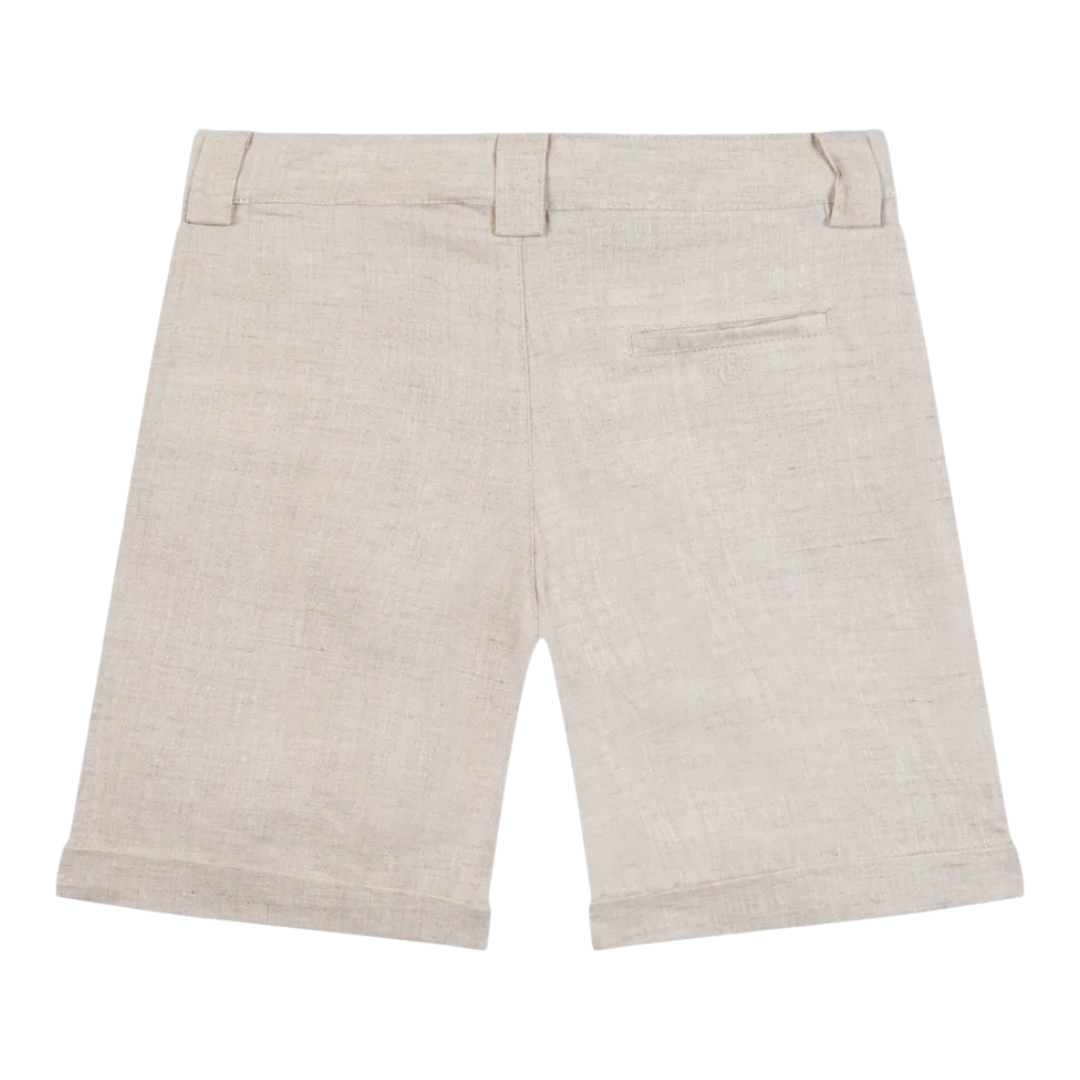 Boys White Linen Shirt &amp; Sand Linen Ceremony Shorts Set