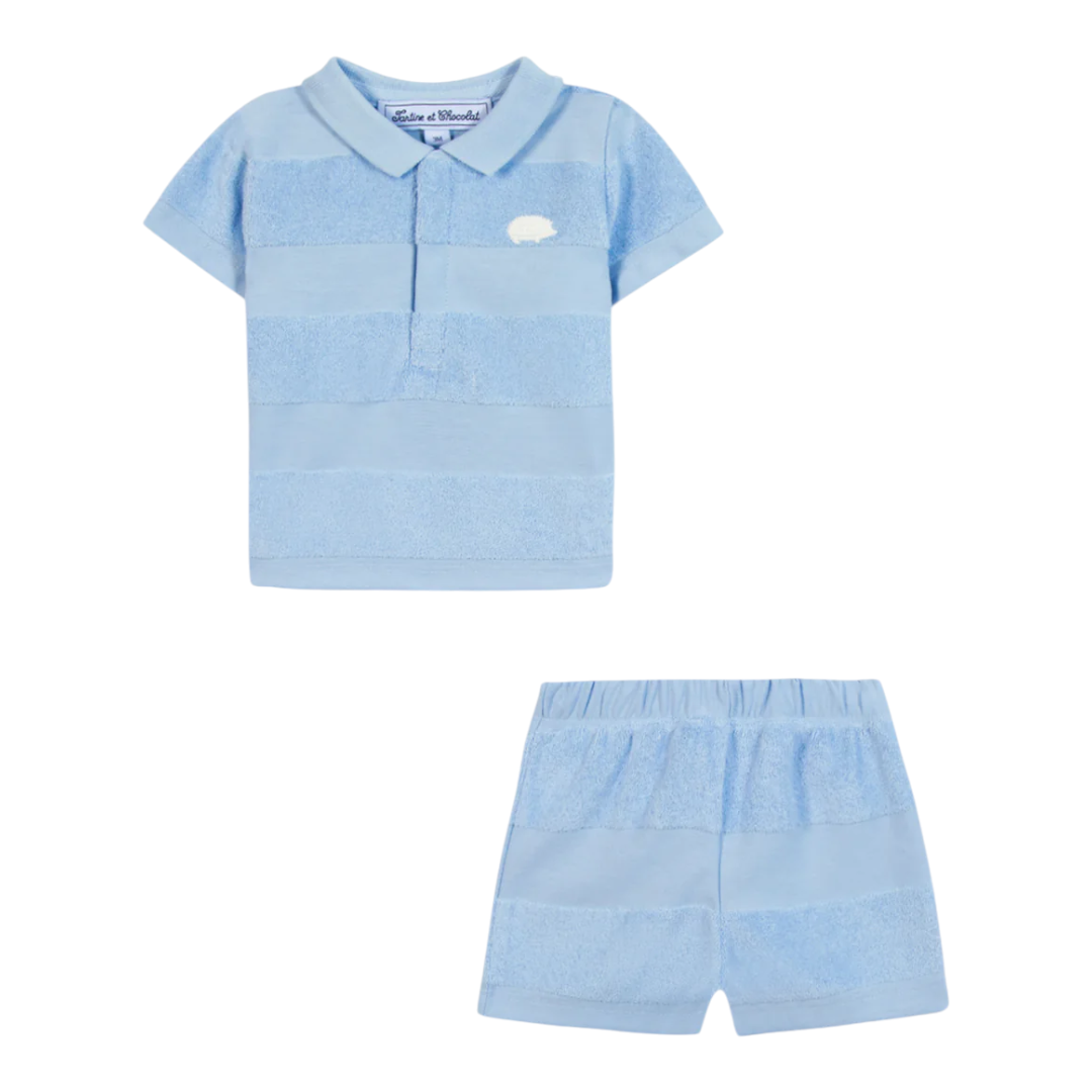 Boys Blue Cloud Striped T-Shirt &amp; Shorts Set