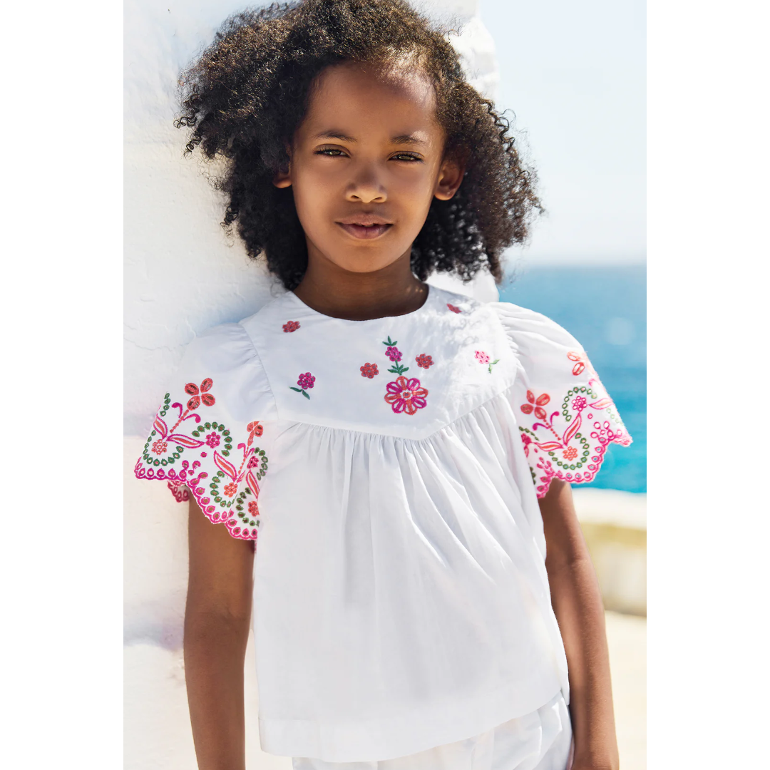 Girls White Embroidered Cotton Short Set