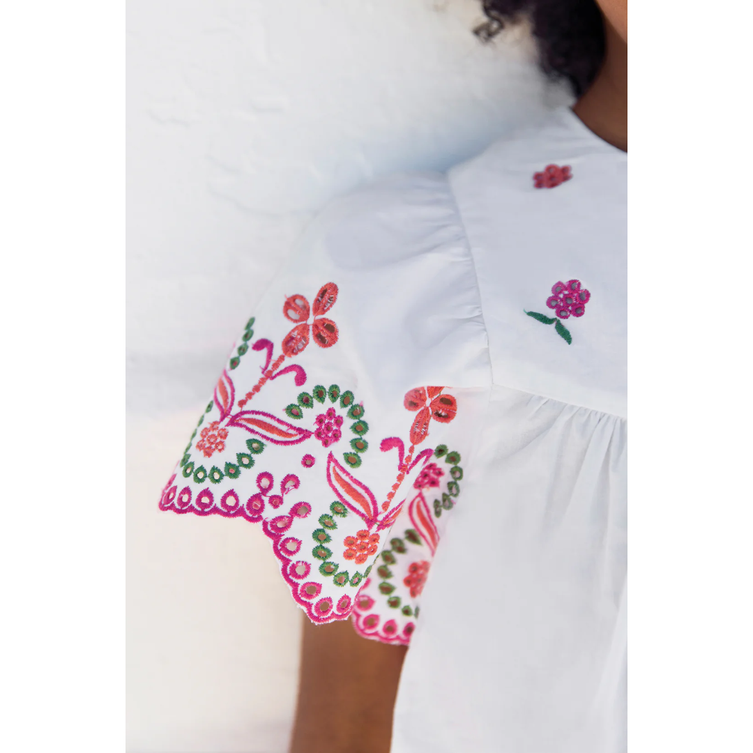 Girls White Embroidered Cotton Short Set