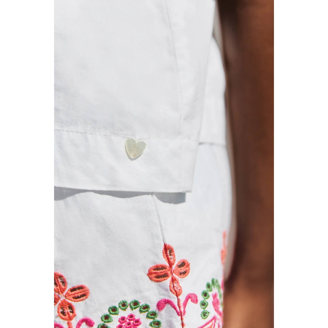 Girls White Embroidered Cotton Short Set
