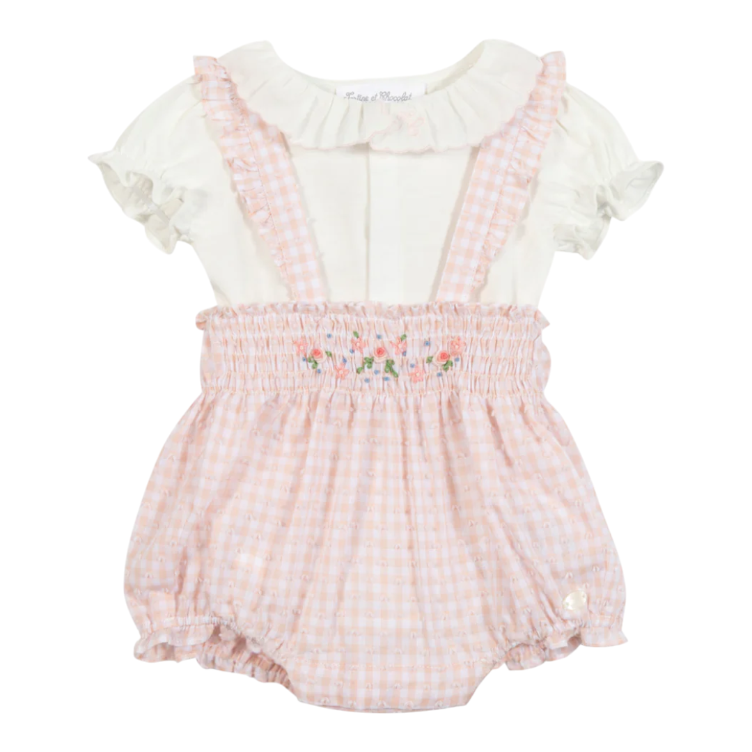 Baby Girls Pink Gingham Dungaree Bloomer Set