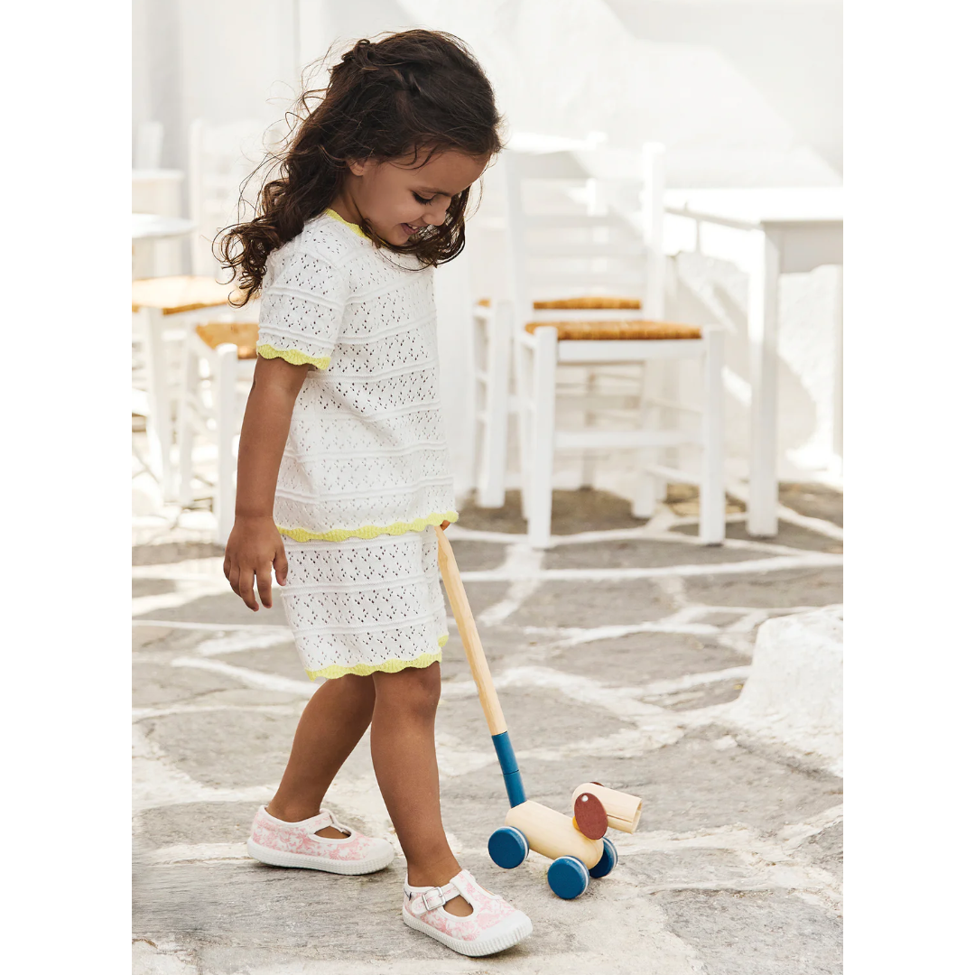 Girls Ecru Openwork Knit Short Set