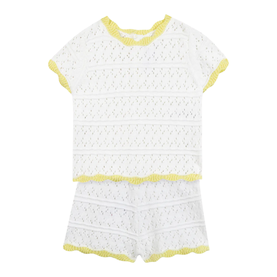 Girls Ecru Openwork Knit Short Set
