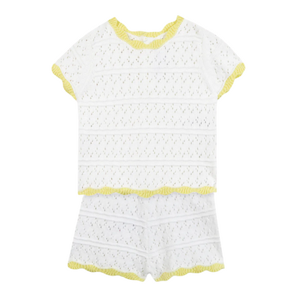 Girls Ecru Openwork Knit Short Set