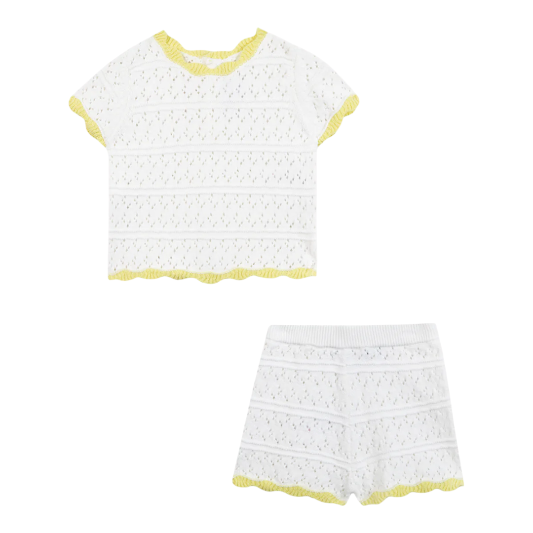 Girls Ecru Openwork Knit Short Set