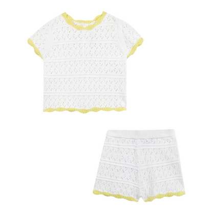 Girls Ecru Openwork Knit Short Set
