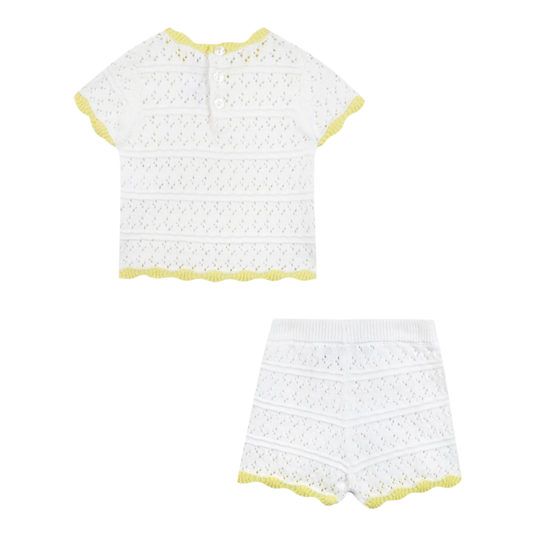 Girls Ecru Openwork Knit Short Set