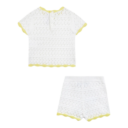 Girls Ecru Openwork Knit Short Set