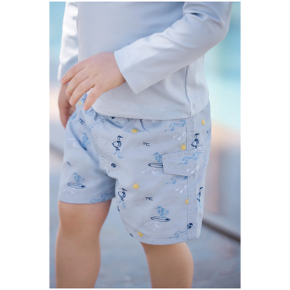 Boys Blue Seaside Print Swim Shorts