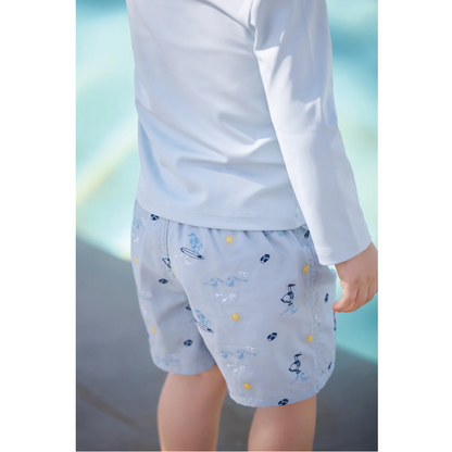 Boys Blue Seaside Print Swim Shorts