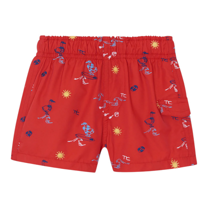 Boys Red Surfer Print Swim Shorts