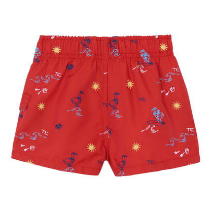 Boys Red Surfer Print Swim Shorts