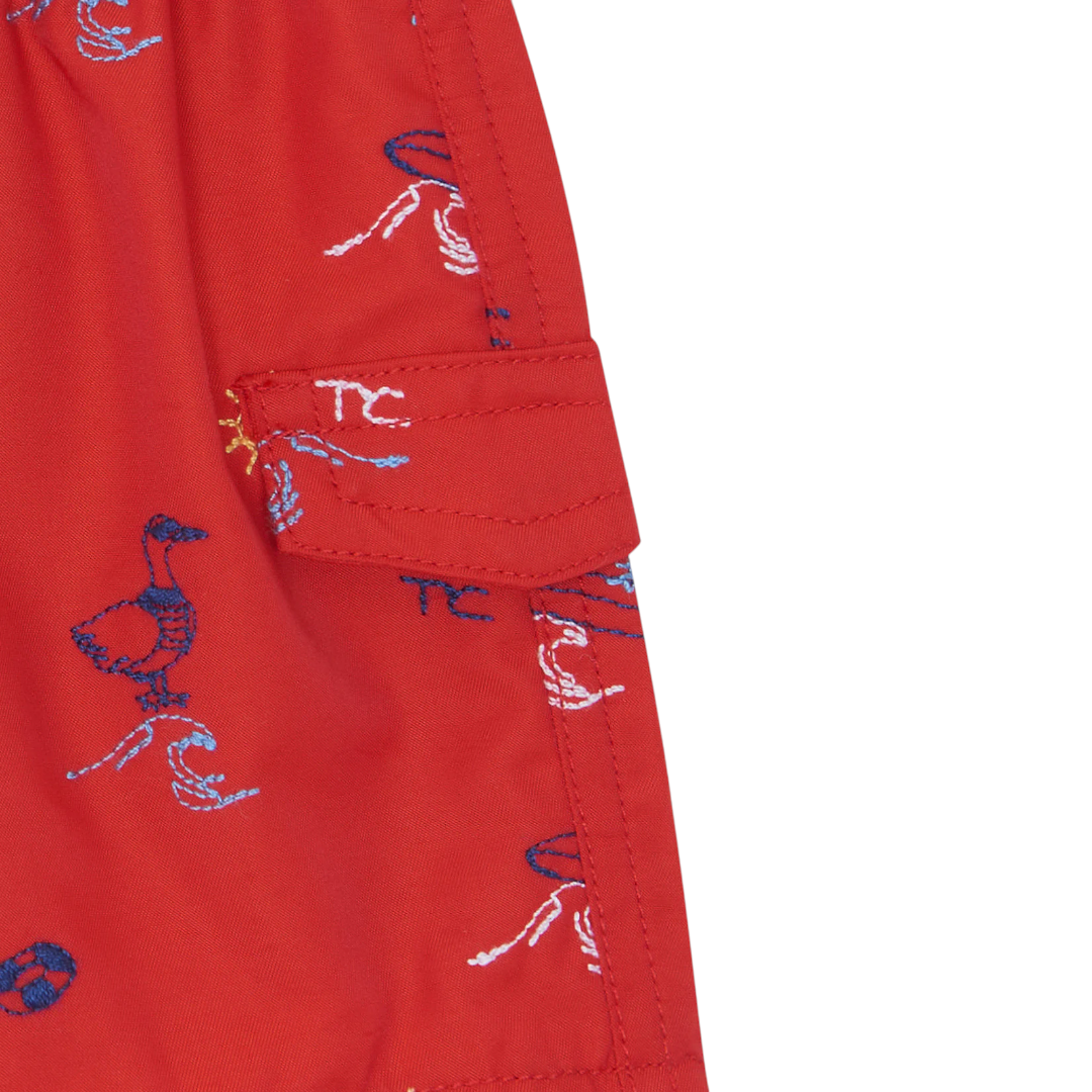 Boys Red Surfer Print Swim Shorts