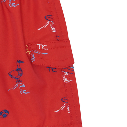 Boys Red Surfer Print Swim Shorts