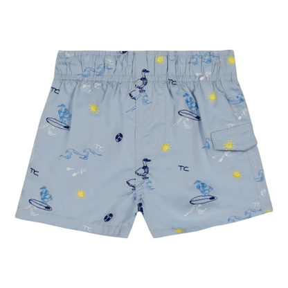 Boys Blue Seaside Print Swim Shorts