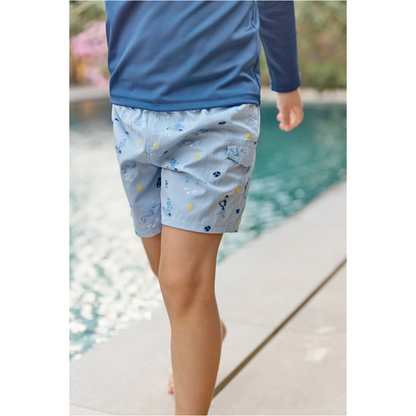 Boys Blue Seaside Print Swim Shorts