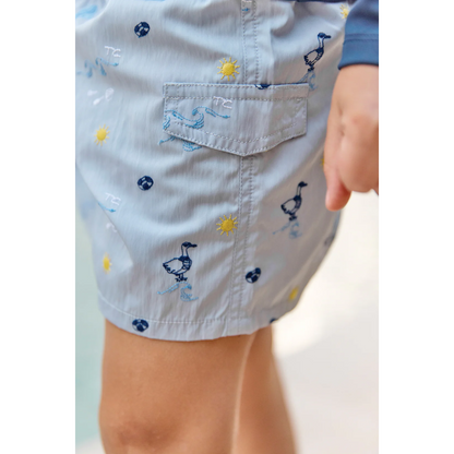 Boys Blue Seaside Print Swim Shorts