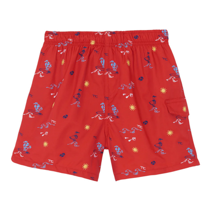 Boys Red Surfer Print Swim Shorts