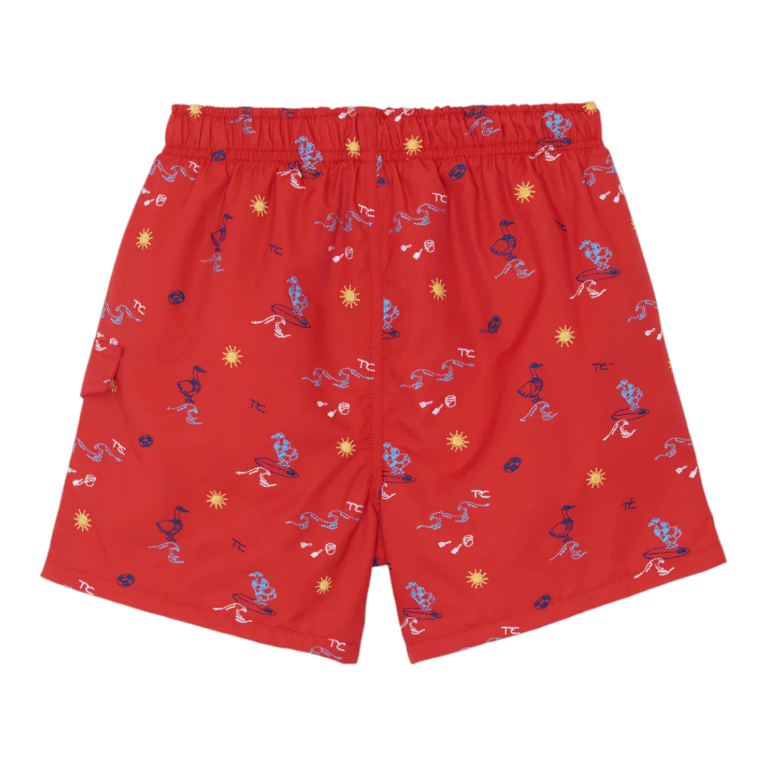 Boys Red Surfer Print Swim Shorts