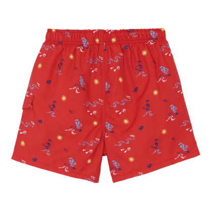 Boys Red Surfer Print Swim Shorts