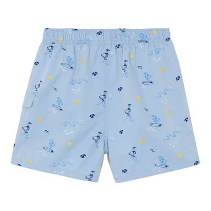 Boys Blue Seaside Print Swim Shorts