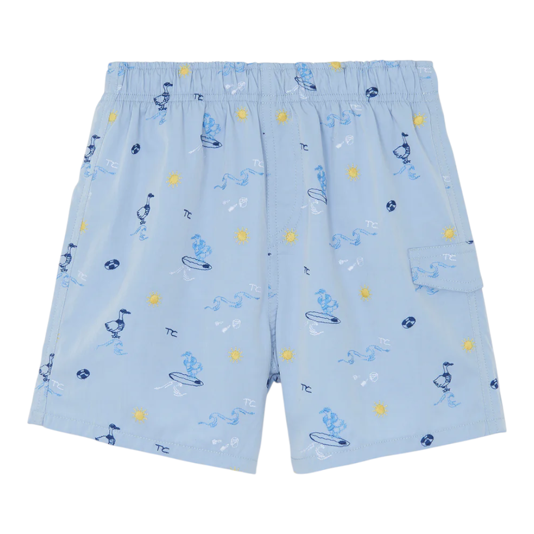 Boys Blue Seaside Print Swim Shorts