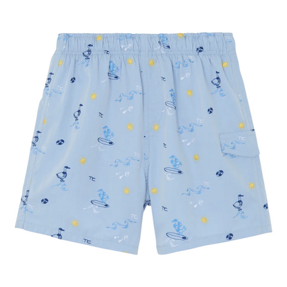 Boys Blue Seaside Print Swim Shorts