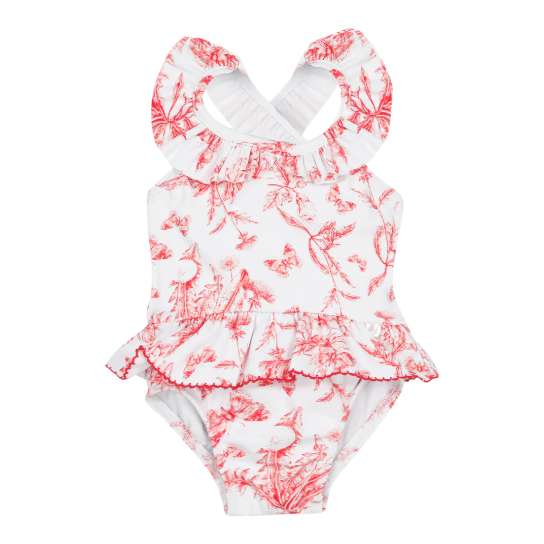 Girls Pink Toile de Jouy Swimsuit