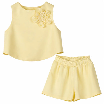 Girls Sunshine Floral Top &amp; Tencel Linen Bermuda Shorts Set YELL OH!
