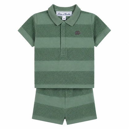 Boys Khaki Striped T-Shirt &amp; Shorts Set TARTINE ET CHOCOLAT